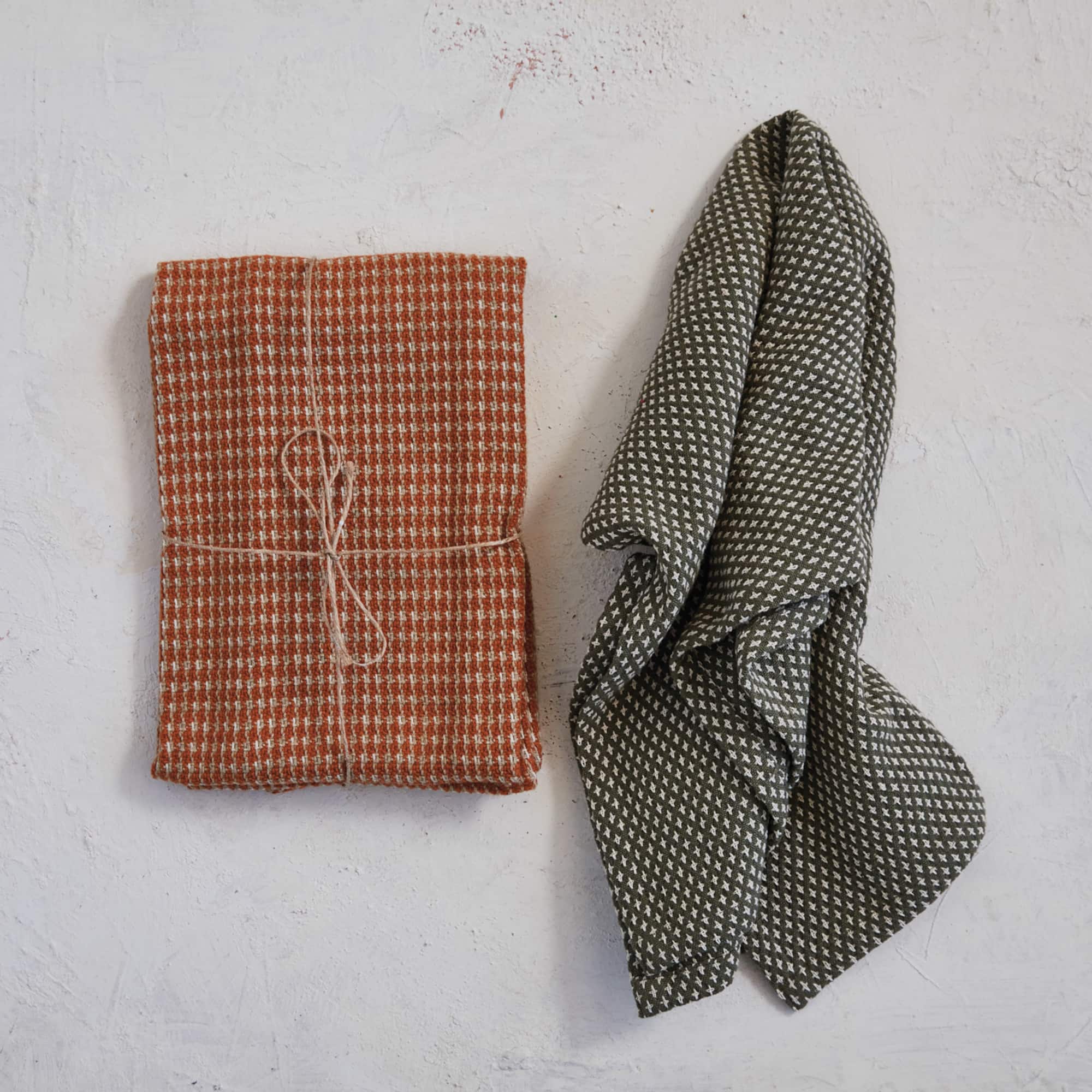 Hello Honey® Orange & Charcoal Woven Cotton Dobby Tea Towel Set